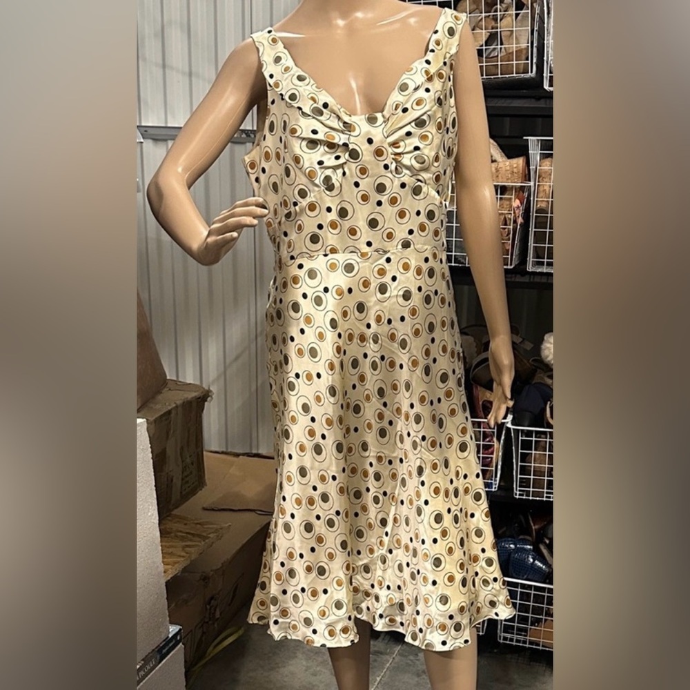 IEdesigned Cream and Brown Circle Pattern sleeveless side zip Midi Dress size 12 - Picture 3 of 7